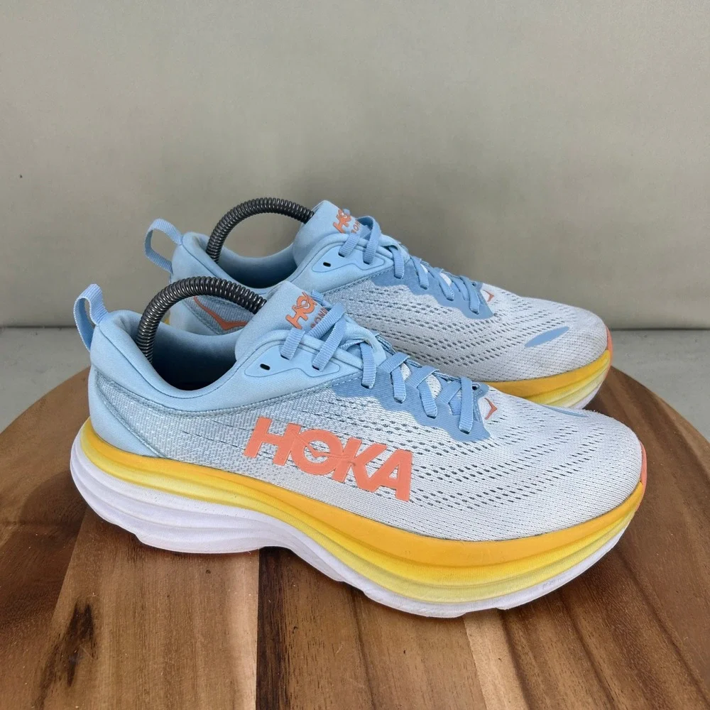Hoka Bondi 8 Womens Running Shoes Blue Yellow Orange 1127952 SSCA Size 9.5 B